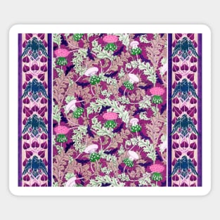 RAVENS,CICADAS AND PINK PURPLE THISTLES WITH GREEN LEAVES Art Nouveau Floral Pattern Magnet